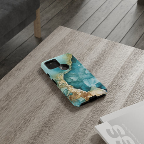 Aquamarine inspired Geode in Watercolor - Impact Resistant Phone Case